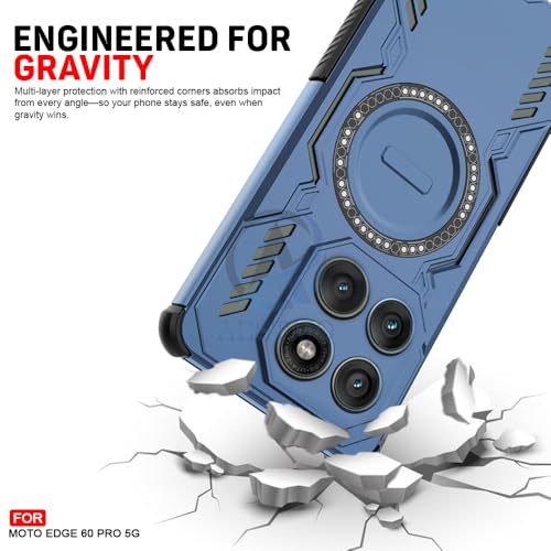 Image of AESTMO Back Case Cover for Motorola Moto Edge 60 Pro 5G | Magnetic Case with Built-in Metal Ring | Compatible with MagSafe Accessories | Shockproof Hybrid (PC + TPU) (Blue