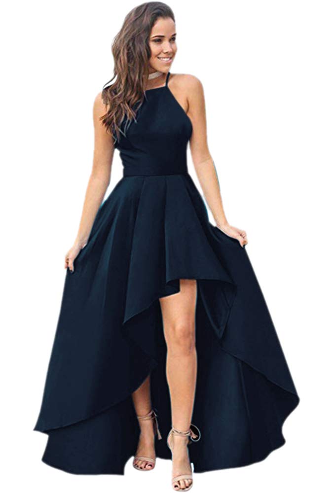 Andybridal 2019 Classic High Low Halter Zipper Satin Plus Size Long Prom Dress for Women