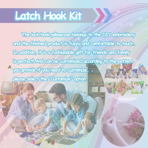 Image of bositigo Latch Hook Kits for DIY Throw Pillow Cover, Colorful Handmade Pillow Case for Home Decoration, Festival Gift 17x17inch (Custom Design)