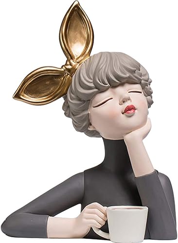 Miniatura 4 de Figura decorativa de resina para niña, adorno creativo, esculturas y estatuas para el hogar, oficina, sala de estar, mesa, lazo con manzana blanca