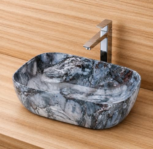 Image of OSOSAM Designer Table Top Wash Basin For Bathroom | Ceramic Countertop Wash Basin | over counter Bathroom Sink | Vessel Sink for Hotel, Home Living Room (18 x 13 x 5.5 Inch, Blue Marble)