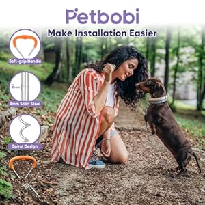 Petbobi dog tie out cable and stake  15 ft heavy duty reflective cable with spring  no tangle 16 inch ground stake  for yard camping beach  for small medium dogs up to 20 lbs pawbone   cucciolini doodles