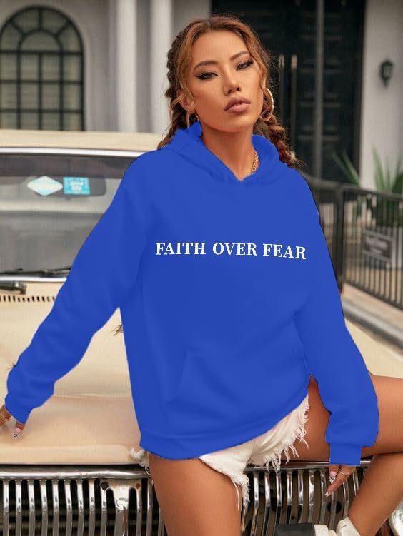 BANGELY Faith Over Fear Hoodie Women Christian Sweatshirt Graphic Christian Religious Sayings Sweater Bible Pullover Tops - Image 2