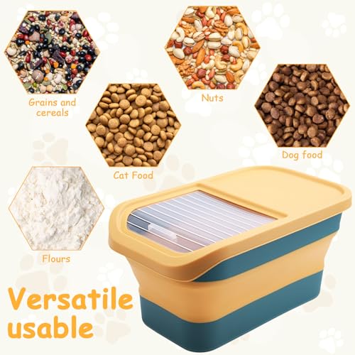 Druuzyl Hundefutter Aufbewahrungsbox 5kg - Faltbarer Futterbehälter für Trockenfutter mit Deckel, Messbecher & Löffel, Luftdicht, Haustierfutter-Container für Hund/Katze mit Faltbare Hundenapf,gelb
