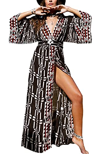 L-Peach Damen Nachthemd Lange Loungewear Strickjacke Bikini Cover Up Überwurf Kaftan Strandkleid Sommerkleid