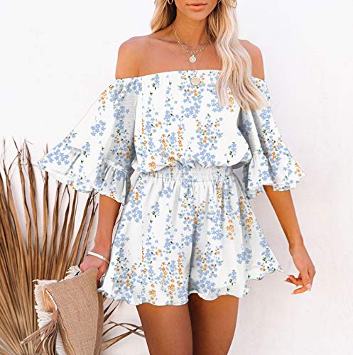 Fixmatti Women Boho Summer Romper Casual Floral Print Off Shoulder Strapless Shorts Jumpsuits - Image 3