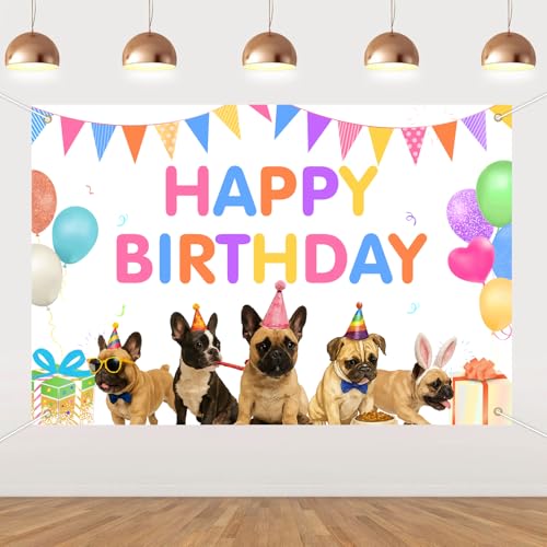 Décoration d'anniversaire bouledogue français bannière chien 1,5 x 0,9 m