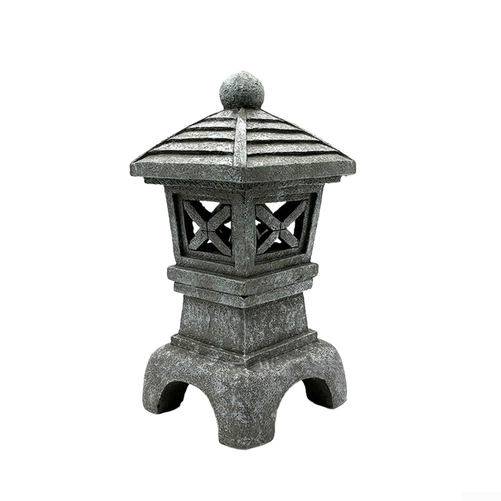 Statua da giardino zen a forma di pagoda solare, lanterna in resina per esterni, luce con LED per decorazione rocciosa giapponese, lampada a torre in stile asiatico resistente alle intemperie, per