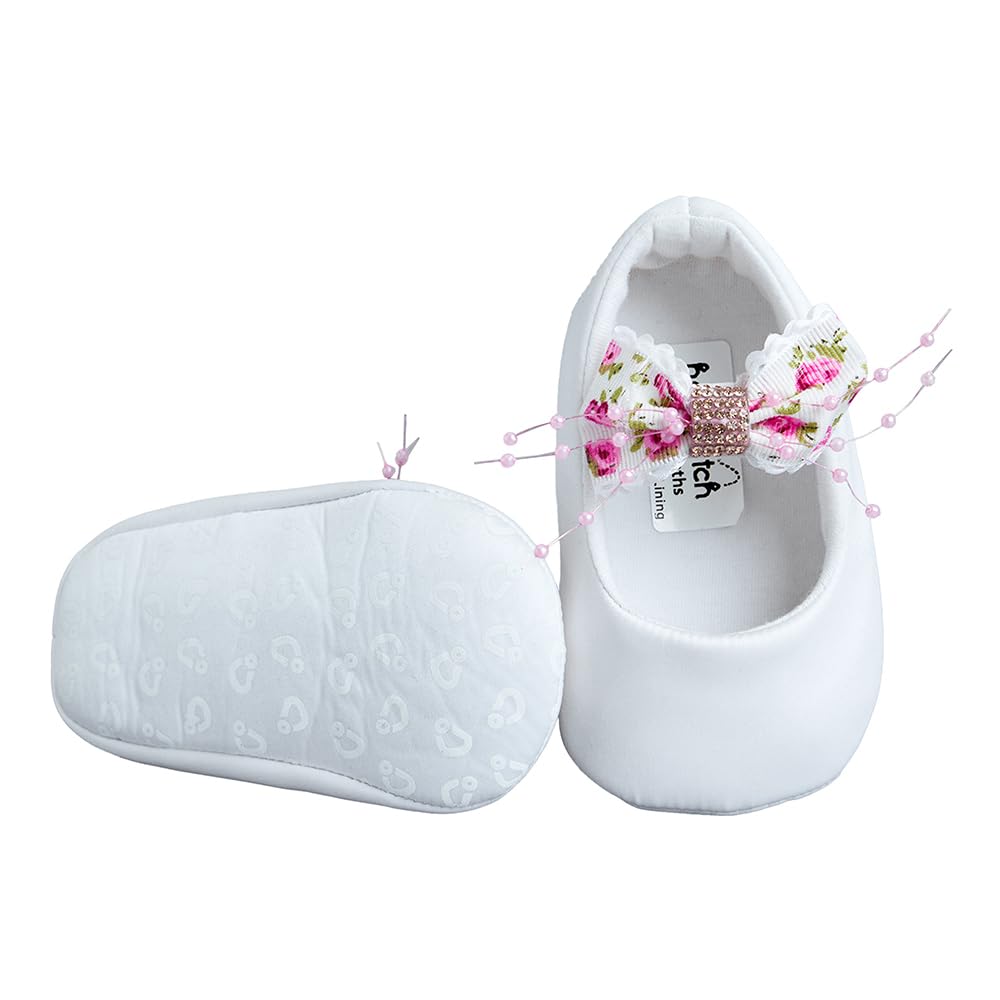 Baby Girls White Fabric Bow Applique Booties-image-4