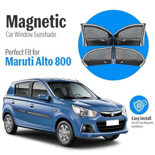 Image of Autofact Magnetic Car Sunshades Compatible with Maruti Alto K10 Old (2014 to 2022) (Set of 4) - Easy Installation, UV Protection, Keeps Car Cool (Front 2 with Zippers, Rear 2 Without Zippers)