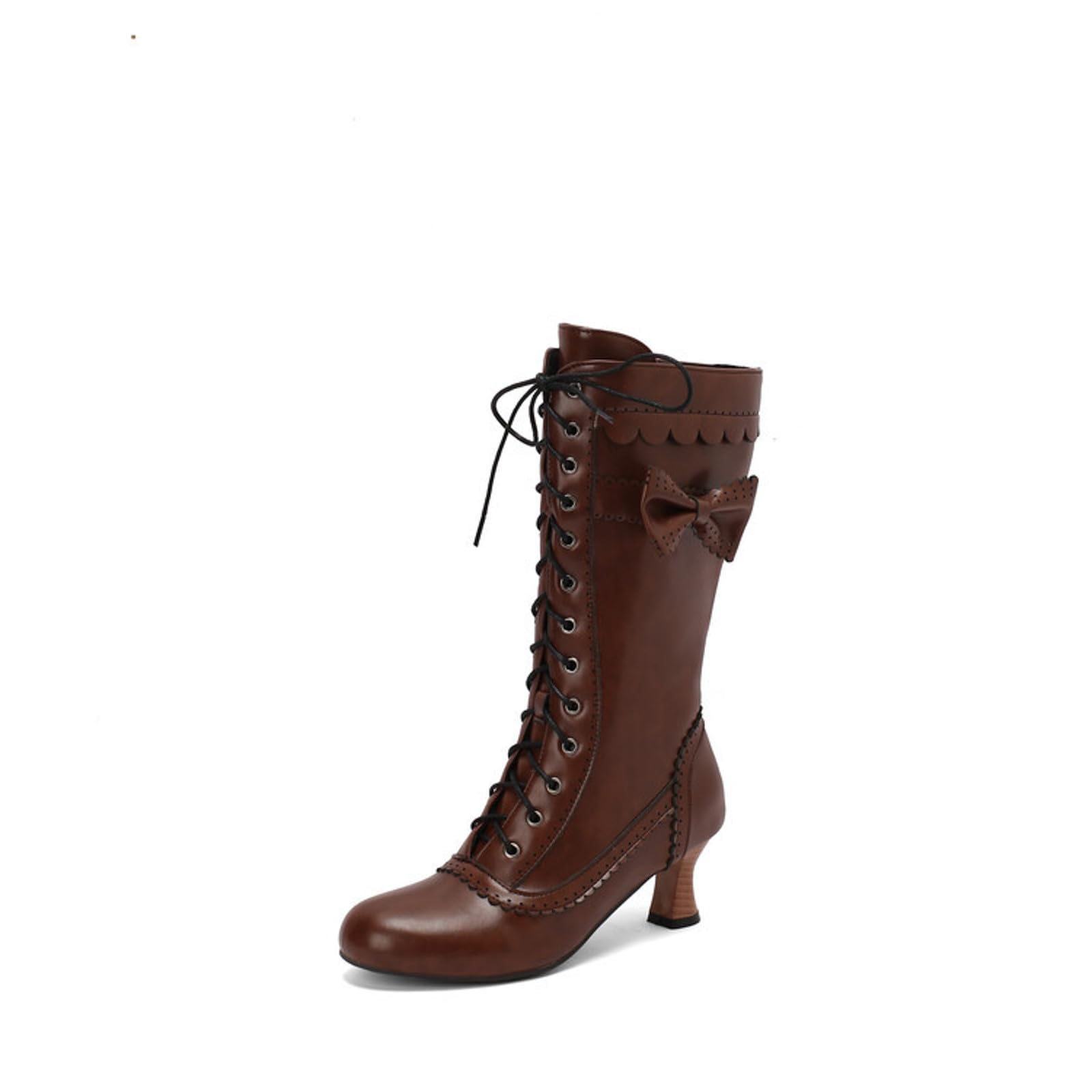 Generisch Botas tradicionales para mujer, estilo victoriano, con cordones, medievales, de ternero medio, vestido de boda, elegantes, botas largas de tacón