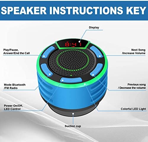ssouwao Bluetooth Speaker, IPX7 Waterproof Portable Wireless Bluetooth Shower Speaker with FM Radio, LED Display, Light Show, Loud HD Sound and Deep Bass Speaker for Bathroom Pool Beach Outdoor