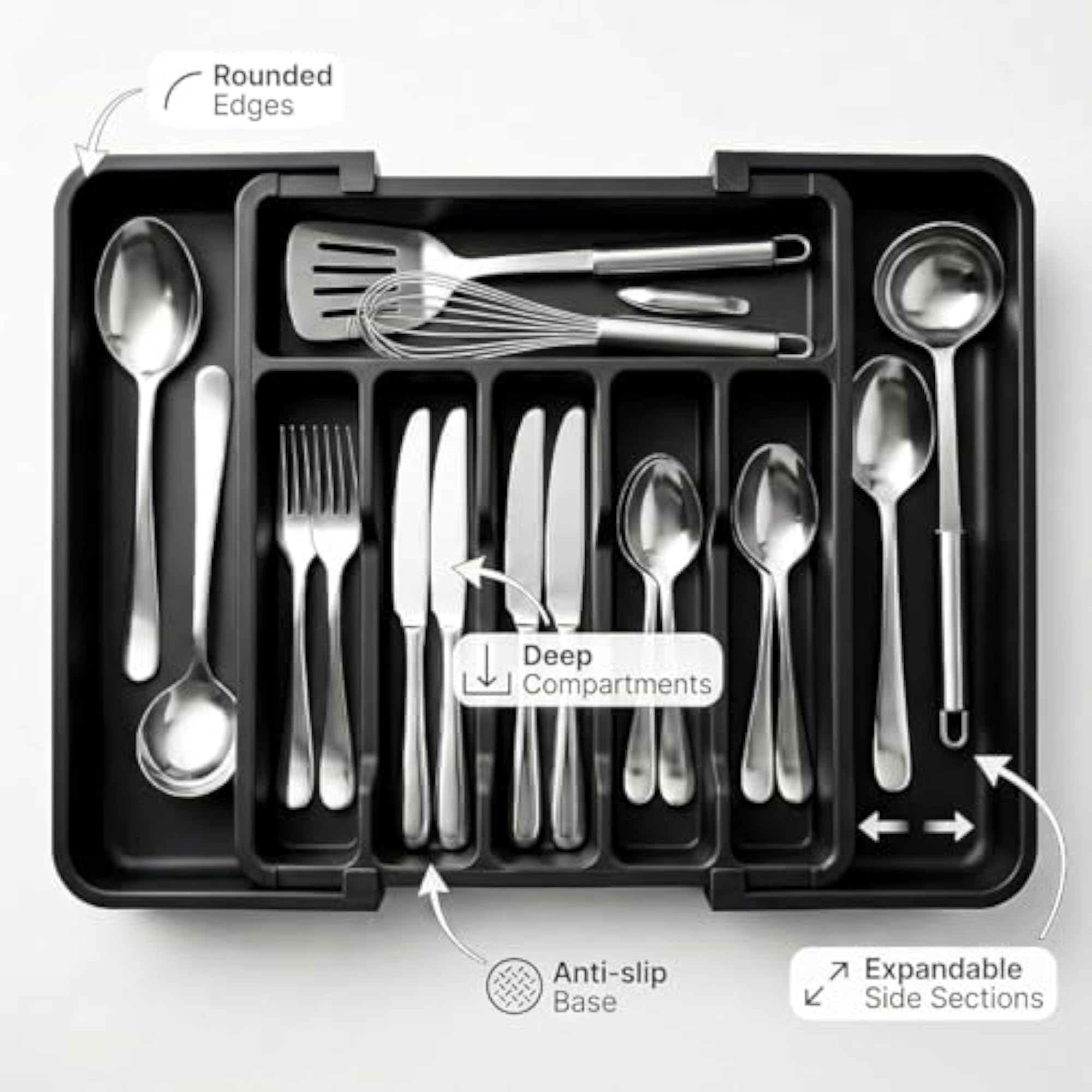Drawer Organizer Tray, Adjustable Utensil Holder for Kitchen