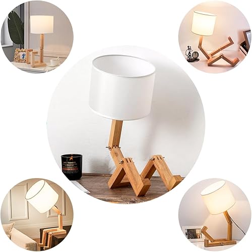 Miniatura 7 de Lámparas de mesa de noche para dormitorio, robot de madera con forma ajustable, lámpara de escritorio LED creativa y linda para cama, se utiliza
