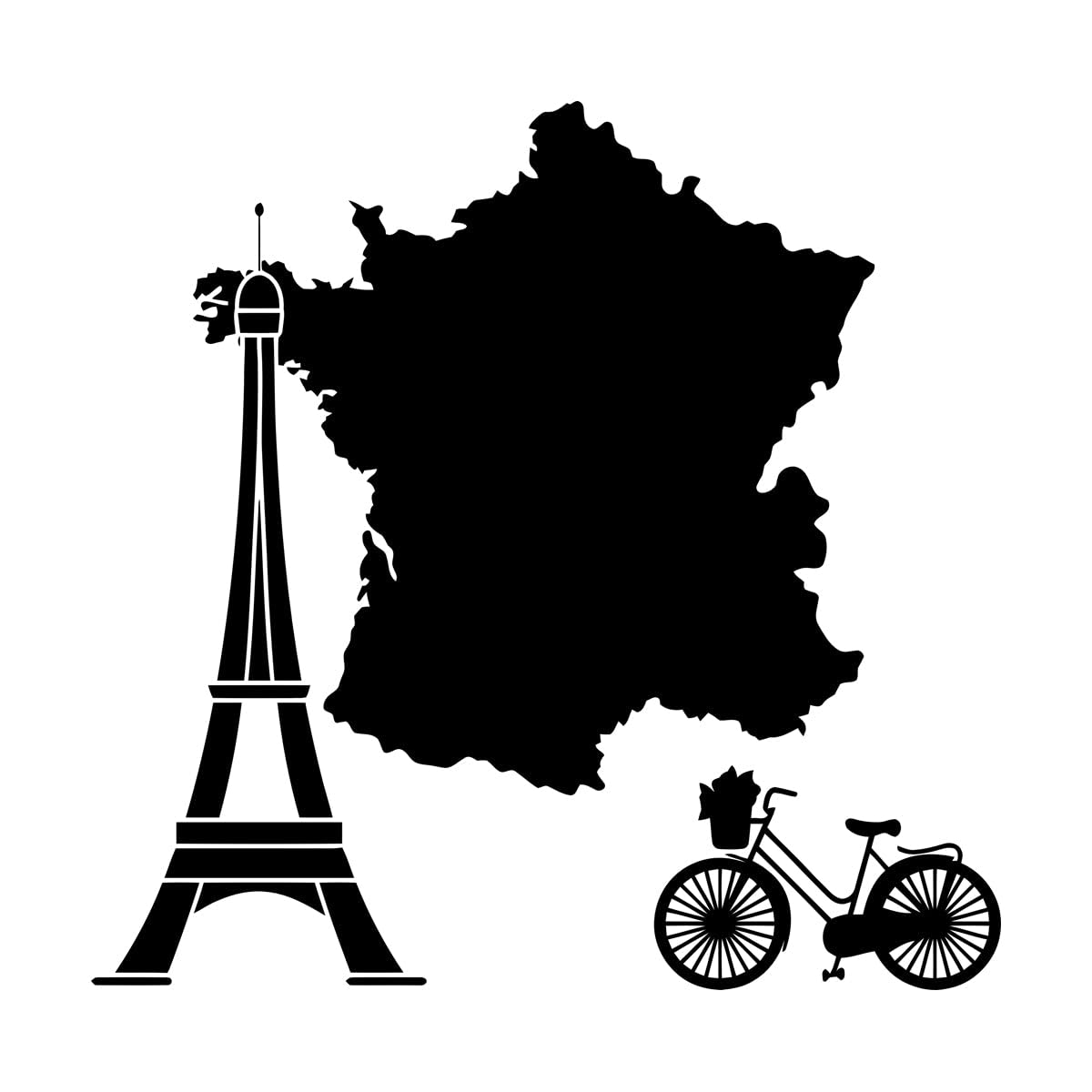 Mural and Wall Vinyl Decal French Paris Eiffel Tower France Map Bike Tourism 54x57.8cm Art Decoration Large Black