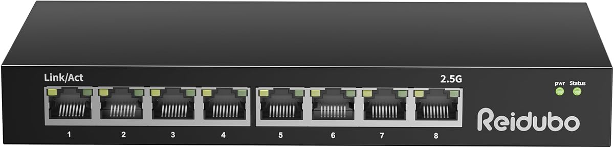 Conmutador de 2,5 GB, conmutador Ethernet de 8 puertos no administrado, capacidad de conmutación de 60 Gbps, ideal para NAS/PC de 2,5 Gbps, vídeo 4K, consola de juegos, AP, montaje en pared de escritorio, diseño sin ventilador, Plug and Play