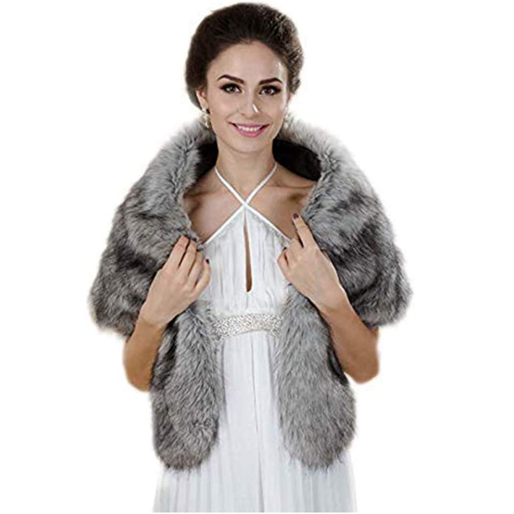 AukmlaWomen's Wedding Fur Wraps and Shawls Bridal Fur Stoles Scarf with Rhinestones Brooch for Bride and Bridesmaids