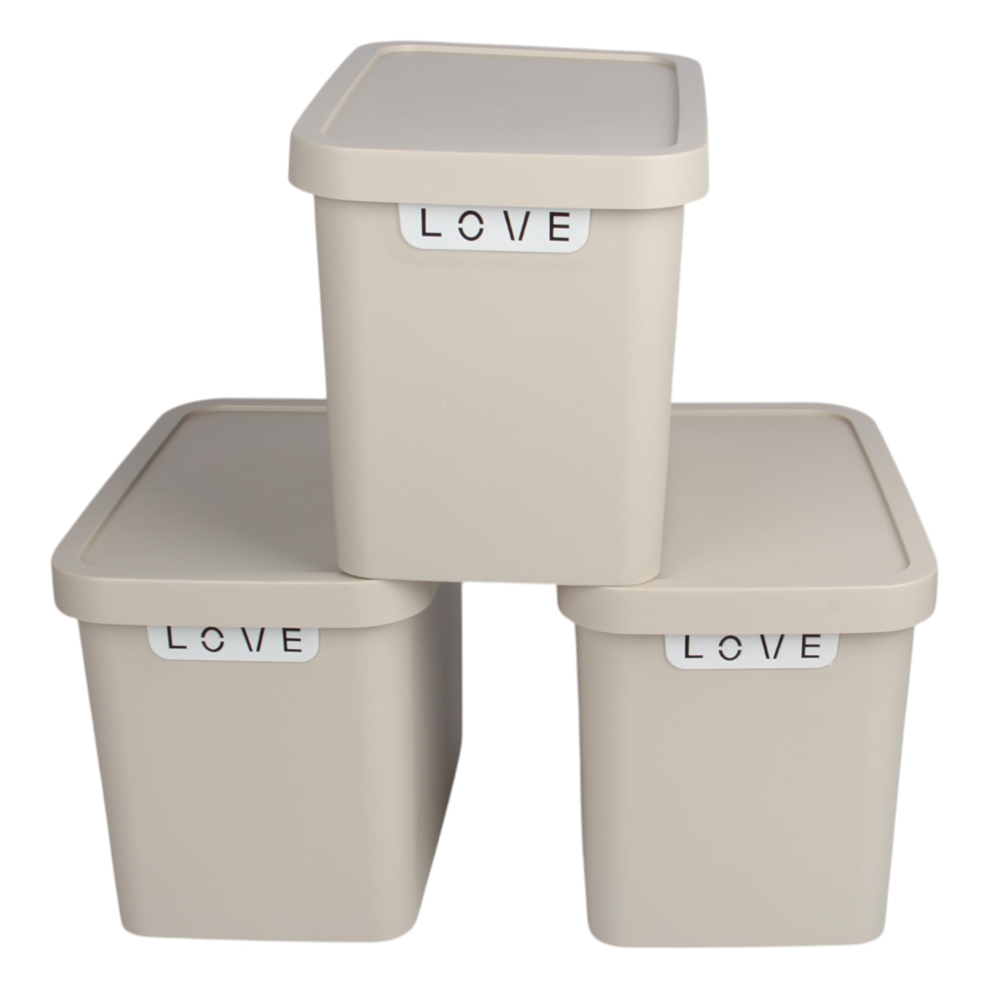 Jolie Max (Set of 3) Plastic Storage Boxes with Lid, 12.5L Capacity Each, Solid Matte Colour, Decorative Design with Handle, Stackable & Nestable Space-Saving Organizers – 31.5 x 21.5 x 24 cm (BEIGE)