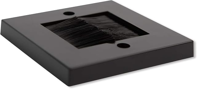 G-PLUG Brush Wall Plate, Decora Style, Cable Pass Through Insert for Wires, Single Gang Cable Access Strap, Standart UK Black Wallplate with Black Brushes