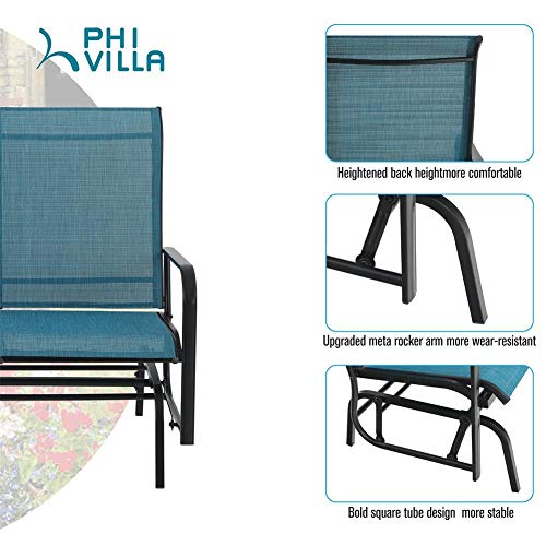 PHI VILLA Outdoor Glider Rocking Bench Chair Clearance for 2 Person, Patio Loveseat Gliders with 42" High Back for Outside Lawn Garden Deck, Blue - Thumbnail 6