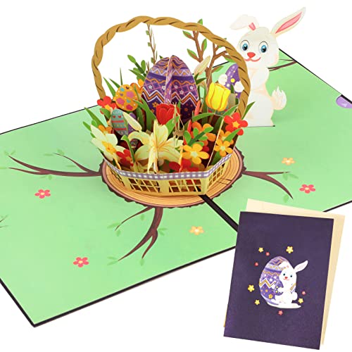 HOWAF Happy Easter Card Pop Up, Egg Bunny Rabbit 3D Pop Up Card with Envelope, Easter Gifts for Kids Children Family Friends - Image 2