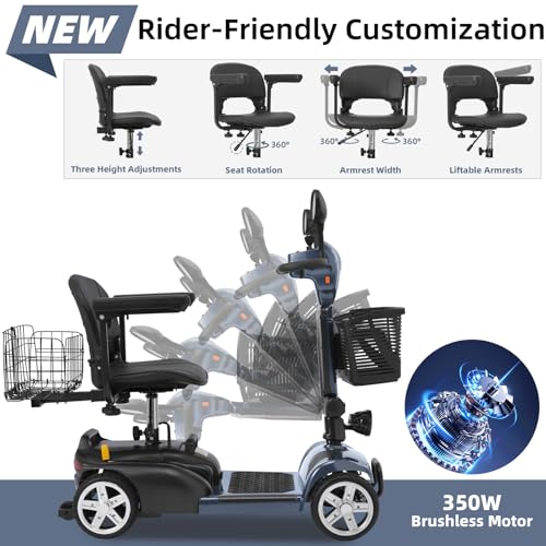 15/30 Miles 4 Wheels Mobility Scooter for Seniors/Adults Up to 300LBS,7MPH Electric Wheelchair Detachable Battery,Dual Baskets,Taillight,USB Charging Gray 15AH