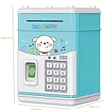Cartoon Electronic ATM Password Piggy Bank Cash Coin Counting Machine, Auto Scroll Paper Money Saving Box Gift for Kids (blue)