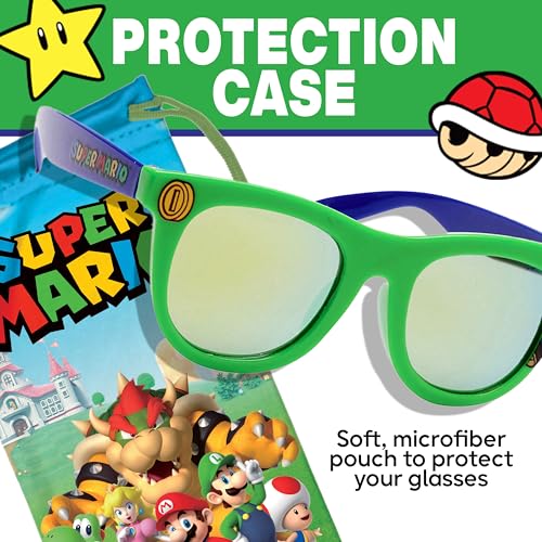 Image of ARKAID Super Mario Sunglasses - Luigi Frames: Stylish, Comfortable, & Durable UV-Protective Mario and Luigi Sunglasses with Luigi Costume Kids Soft Carrying Case - Officially-Licensed by Nintendo