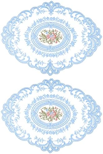 ABOOFAN Lace Placemat Lace Doilies Table Runner Retro French Style Table Topper Coasters Blue Cup Mat Oval Dresser Scarf Doily for Wedding Birthday Dinner Party Home Decor 2Pcs