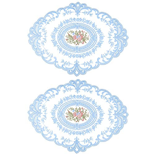 Aboofan Lace Placemat Lace Doilies Table Runner Retro French Style Table Topper Coasters Blue Cup Mat Oval Dresser Scarf Doily For Wedding Birthday Dinner Party Home Decor 2Pcs #TOP3