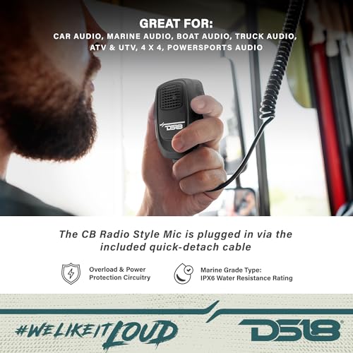 Image of DS18 BTRCRMIC Wireless Bluetooth Audio Controller, Waterproof Marine Receiver Remote Control w /USB Bluetooth RCA - CB Radio Style Microphone with Audio Controls - iOS /Android Compatible