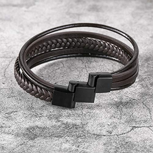 Murtoo Mens Leather Bracelet With Clasp Cowhide Multi-Layer Braided Leather Mens Bracelet #TOP2