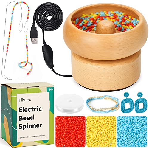 Tilhumt Electric Jewelry Making, Adjustable Speed Beading Bowl Spinner Starter Kit With 2 Beading Needles, 3000 Seed Beads For Waist Bracelets Necklace #TOP29