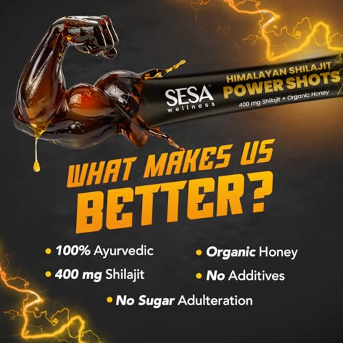 Image of Sesa Himalayan Shilajit Power Shots | 30 Sticks | 400mg Pure Shilajit with Organic Honey | Lab Certified, 70%+ Fulvic Acid | Boosts Energy, Stamina & Immunity | 100% Ayurvedic | No Sugar Adulteration & Additives
