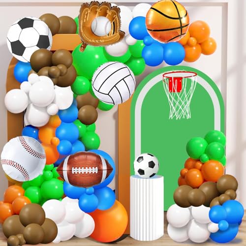 Sports Balloons Arch Garland Kit Sports Birthday Party Decorations Baseball Soccer Basketball Football Helium Balloons for Boys Sports Party Decorations Supplies