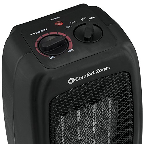 BOVADO USA Portable 166648 Ceramic Space Heater, Personal Warming Fan with Adjustable Thermostat, Carrying Handle & Safety Features-by Comfort Zone (Black), 10 x 6 x 6 - Thumbnail 3