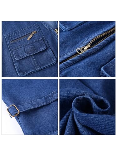 Men's Utility Work Hunting Travel Fishing Multi-Pockets Outdoor Denim Jean Vests4