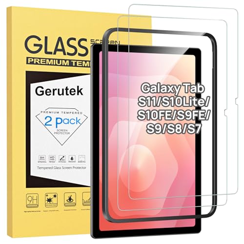 Gerutek [2 Piezas Protector Pantalla para Samsung Galaxy Tab S11/S10 Lite/S10 FE/S9 FE/S9/S8/S7 10.9/11', con Marco de Instalación Fácil, 9H, Antiarañazos, Sin burbujas, Cristal Templado para Tab S11