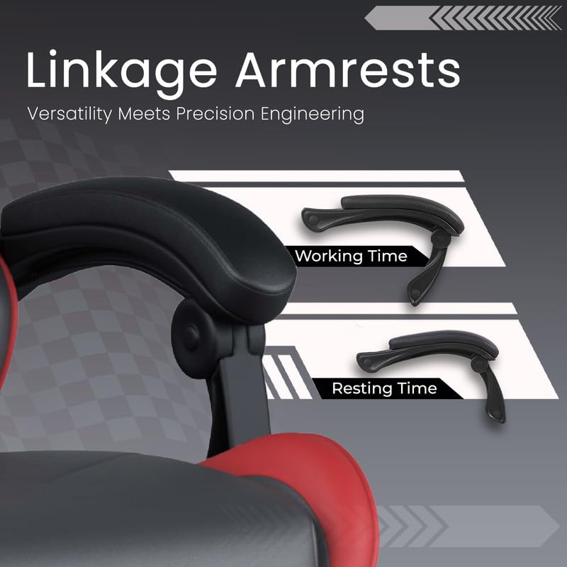 Image of ValorX USA Vector 2026 Edition I Ergonomic Gaming & Computer Chair in PU Leather | Dual Massager Back Cushion | Adjustable Neck & Lumbar Support | Ergo-Sync Armrests | Retractable Footrest (Red)