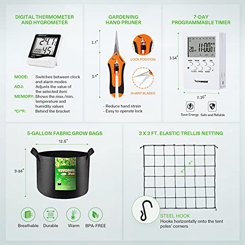 VIVOSUN GIY 4x2 Grow Tent Complete System, 4x2 ft. Grow Tent Kit Complete with 4 Inch Inline Fan Package, VS2000 LED Grow Light, Temperature Humidity Monitor, Netting, Grow Bags, Pruning Shear & Timer 7 VIVOSUN GIY 4x2 Grow Tent Complete System, 4x2 ft. Grow Tent Kit Complete with 4 Inch Inline Fan Package, VS2000 LED Grow Light, Temperature Humidity Monitor, Netting, Grow Bags, Pruning Shear & Timer - Image 8