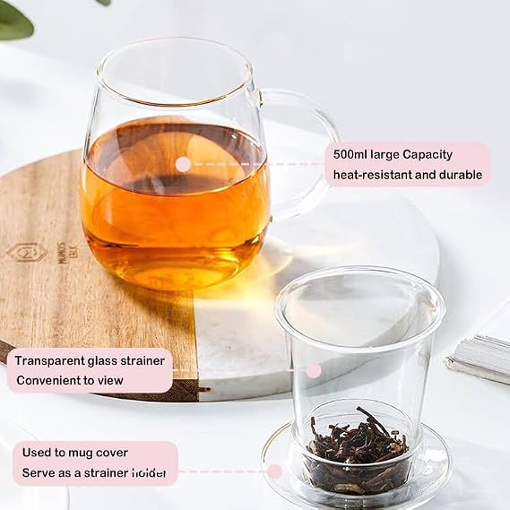 Glass Tea Infuser Mug with Strainer and Lid Tea Cup Cute Mushroom Glass Mug