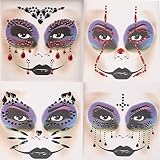 4-Pack Rhinestone Halloween Face Jewel Gems Sticker for Festival Rave Party Outfit (Tear)