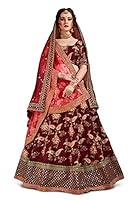 Zeel Clothing Women's Silk Semi stitched Lehenga Choli (Wedding-Bridal-Latest-Lehenga-34-Maroon_Maroon_Free Size)