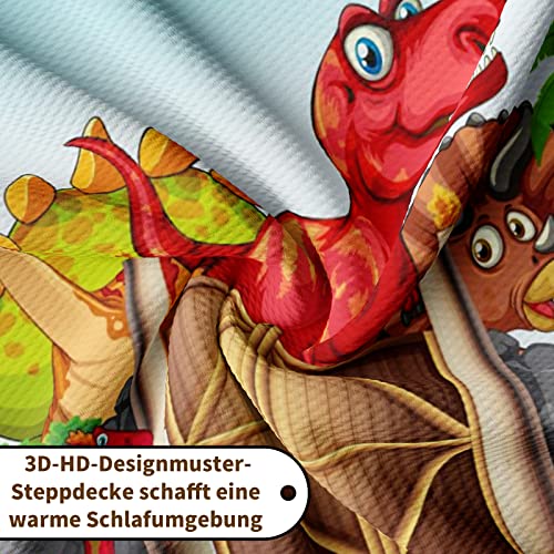 Dinosaurier Bettbezug Set, Kinder Niedlichen Cartoon Dino, Dinosaurier Jungen Bettwäsche, Cartoon Tiere Muster Bettwäsche Set mit 50x75 Kissenbezug und Reißverschluss (200X200cm) - Image 6