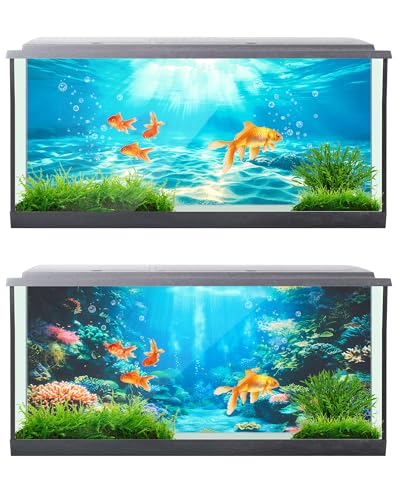 Image of Mindsoft 4 Pack Aquarium Background Polyester 48 x 18 Inch Cloth Fish Tank Background Undersea Corals Sunshines Rock Aquatic Plants Wallpaper with Double-Sided Tape
