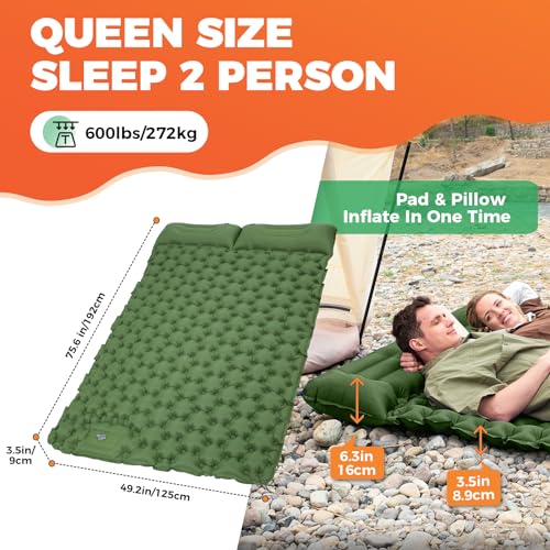 KingCamp Sleeping Pads for Camping, Self Inflating Camping Mattress with Built-in Foot Pump, Connectable Durable Inflatable Sleeping Mat with Pillow, Compact Camping Air Mattress for Camping Hiking - Image 3
