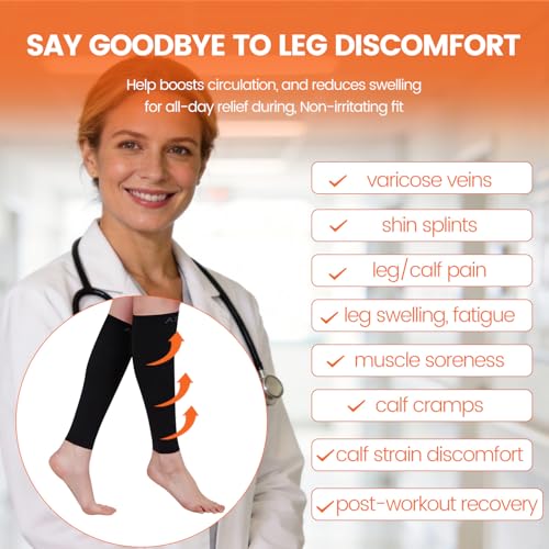 Image of BSERA Calf Compression Sleeve Women, 2 Pairs 20-30mmHg Footless Compression Socks for Swelling Shin Splints Varicose Veins
