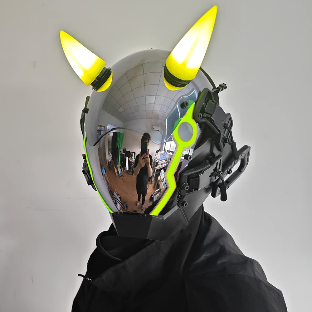 KYEDAY Masque punk pour homme, masque LED en corne de bœuf, accessoire de cosplay, d'Halloween, de fête, de musique (jaune)