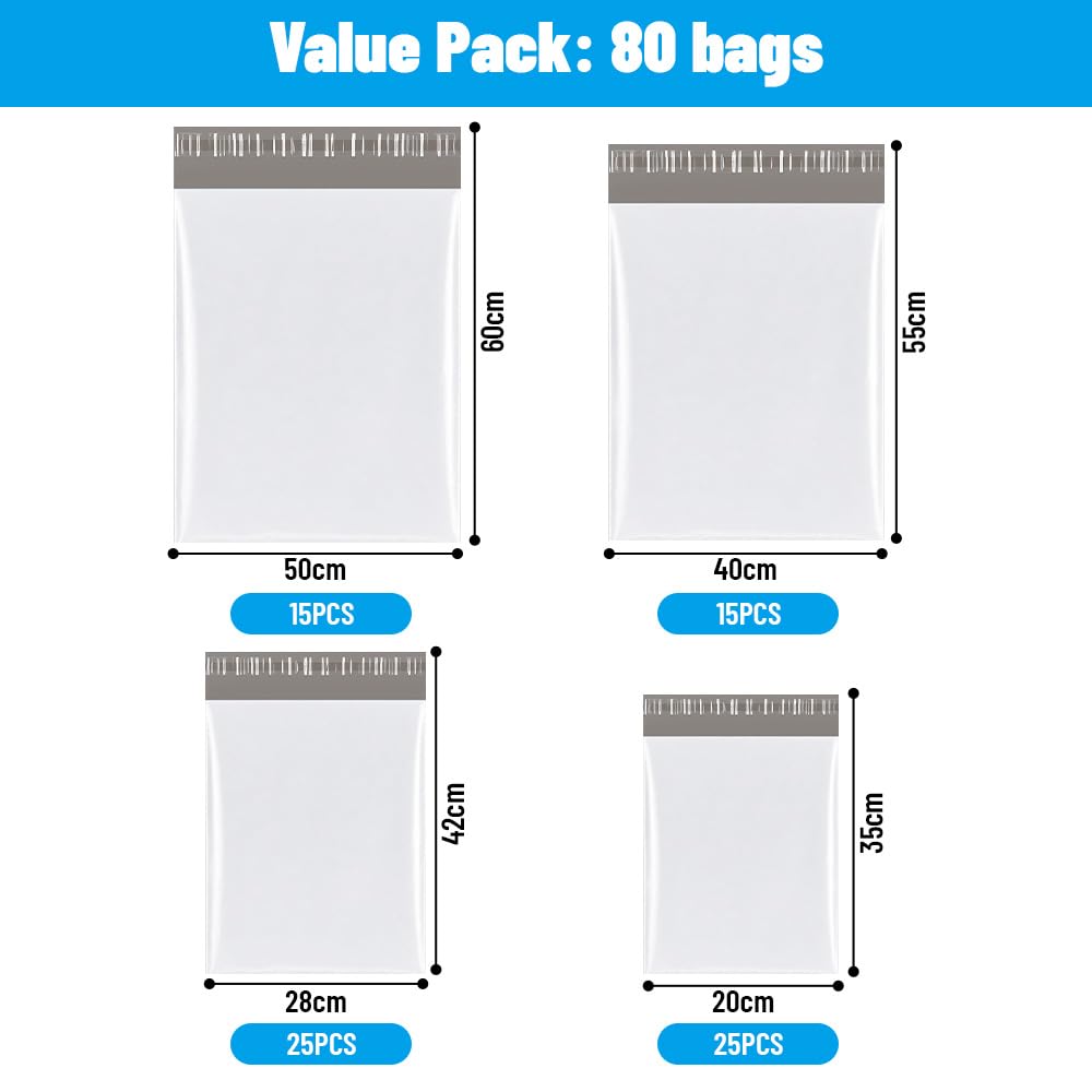 Bolsas Envio Vinted, 90 Piezas Bolsas para Envios de Ropa Vinted, 4 Tamaños bolsas Paquetes Envio, Sobres Plastico, Autoadhesivas e Impermeables,Opaco, Resistente, para Enviar Ropa Calzado