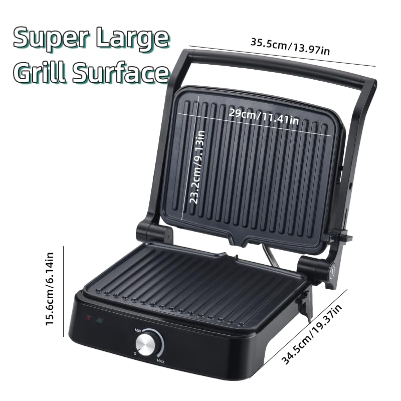 Parrilla de contacto 5 en 1 Panini Press Parrilla eléctrica antiadherente Temperatura ajustable Placas extraíbles Portátil para sándwiches Bistec Desayuno Parrilla eléctrica prensa de 3